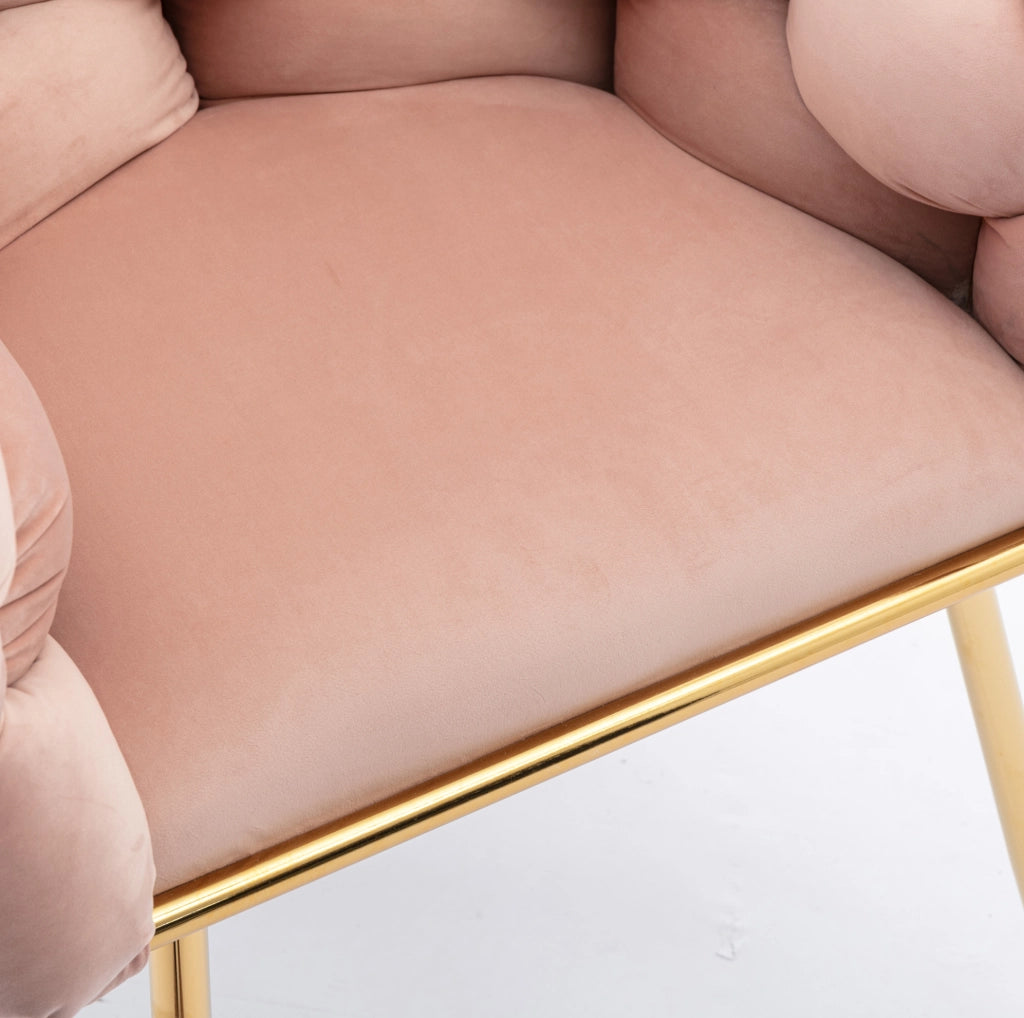 Poltrona d'appoggio moderna 59x58x75 cm rosa, metallo dorato, set da 2