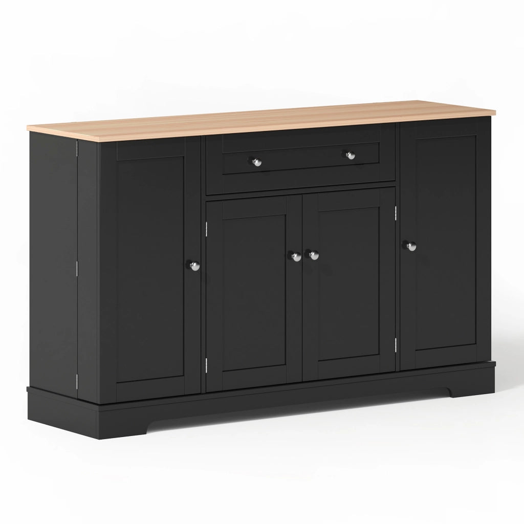 Credenza da cucina con cassetto vani con ante e ripiani regolabili in MDF nero con sistema antiribaltamento