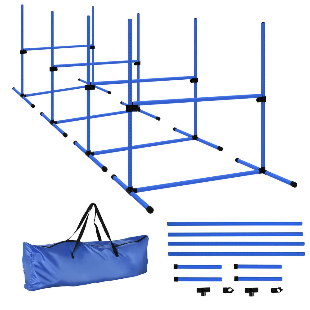 Set Agility Dog per Cani 4 Ostacoli Regolabili in Altezza con Borsa da Trasporto per Allenamento e Gioco all'Aperto