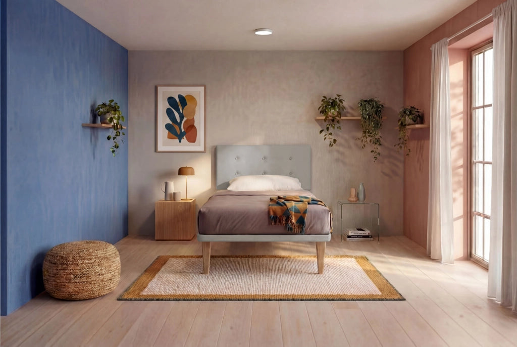 Letto 1 Piazza e Mezza con Rete Rivestita 120x200 cm Similpelle Tortora Tessis Testata Button