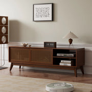 Mobile TV in MDF e legno massello con ante in rattan, noce
