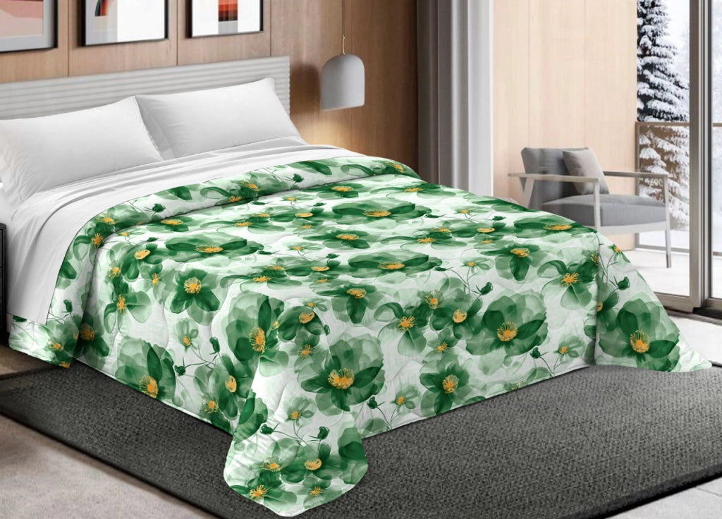 Trapunta Piumone Letto Invernale Imbottita 300gr Scaldanotti Ilenia - Piazza E Mezza - Verde