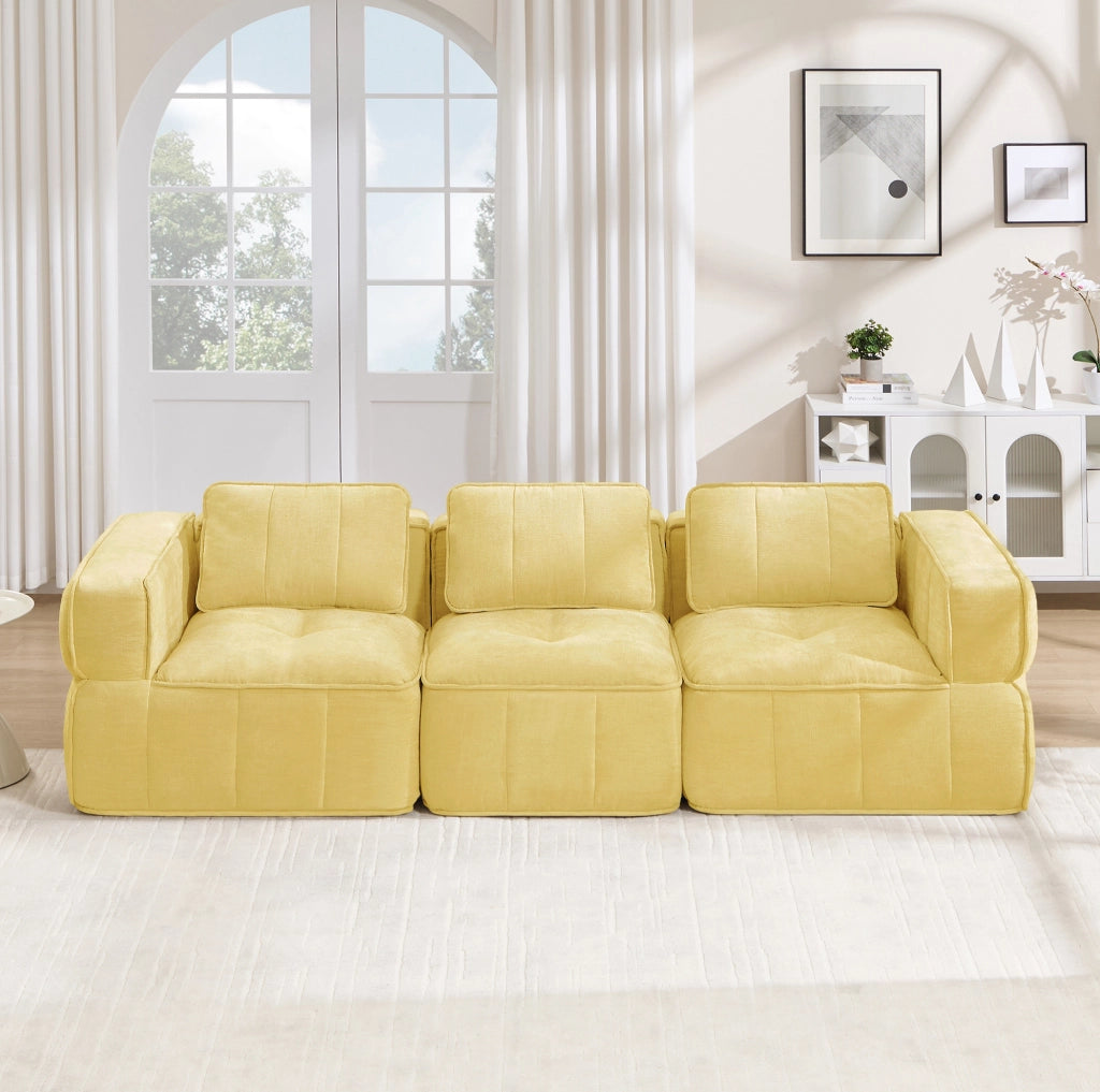 Divano modulare in poliestere giallo, 271 x 93 x 67 cm
