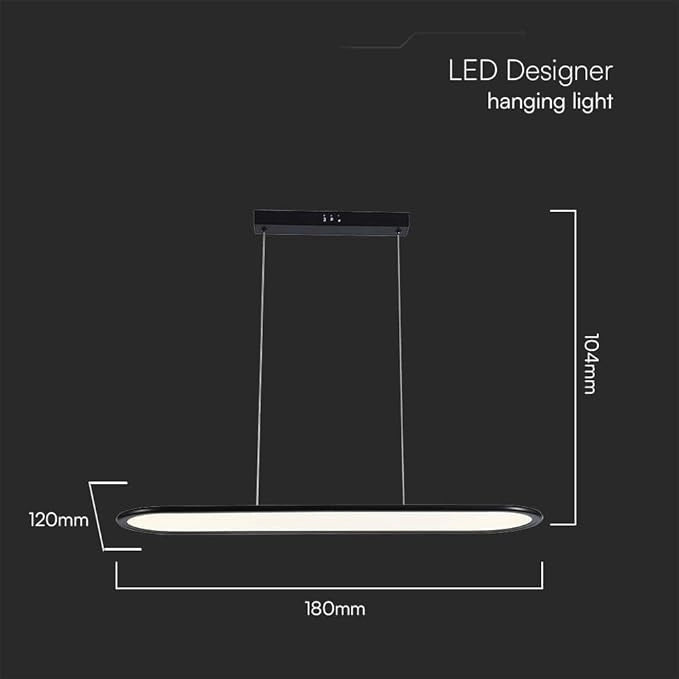 V-TAC VT-7821 Lampadario LED 24W plafoniera ovale sospesa 80 * 100cm design moderno colore nero luce 4000K - 10045