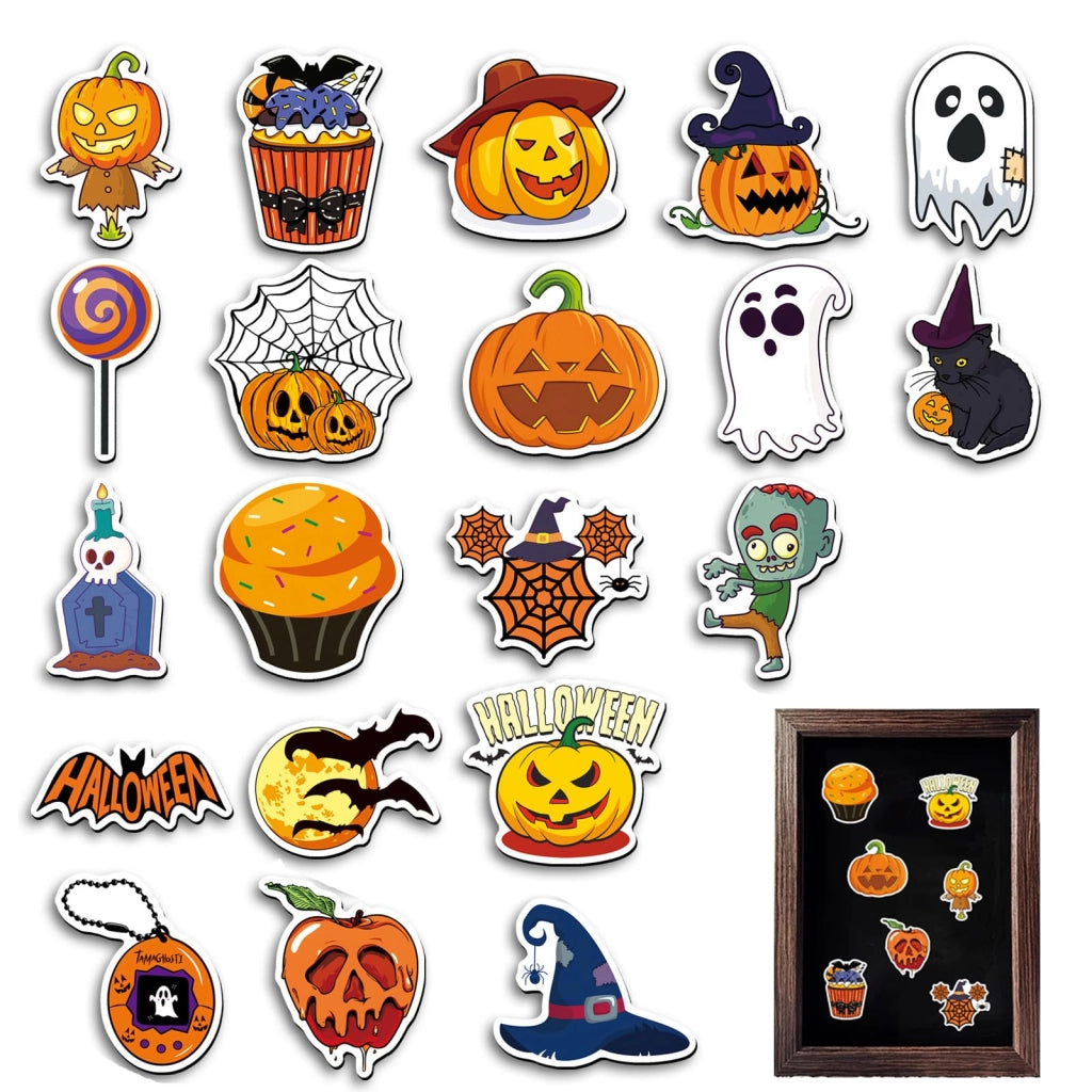 Magneti per frigorifero a tema Halloween, 20 pezzi, colorati, con motivi di zucca e pipistrelli