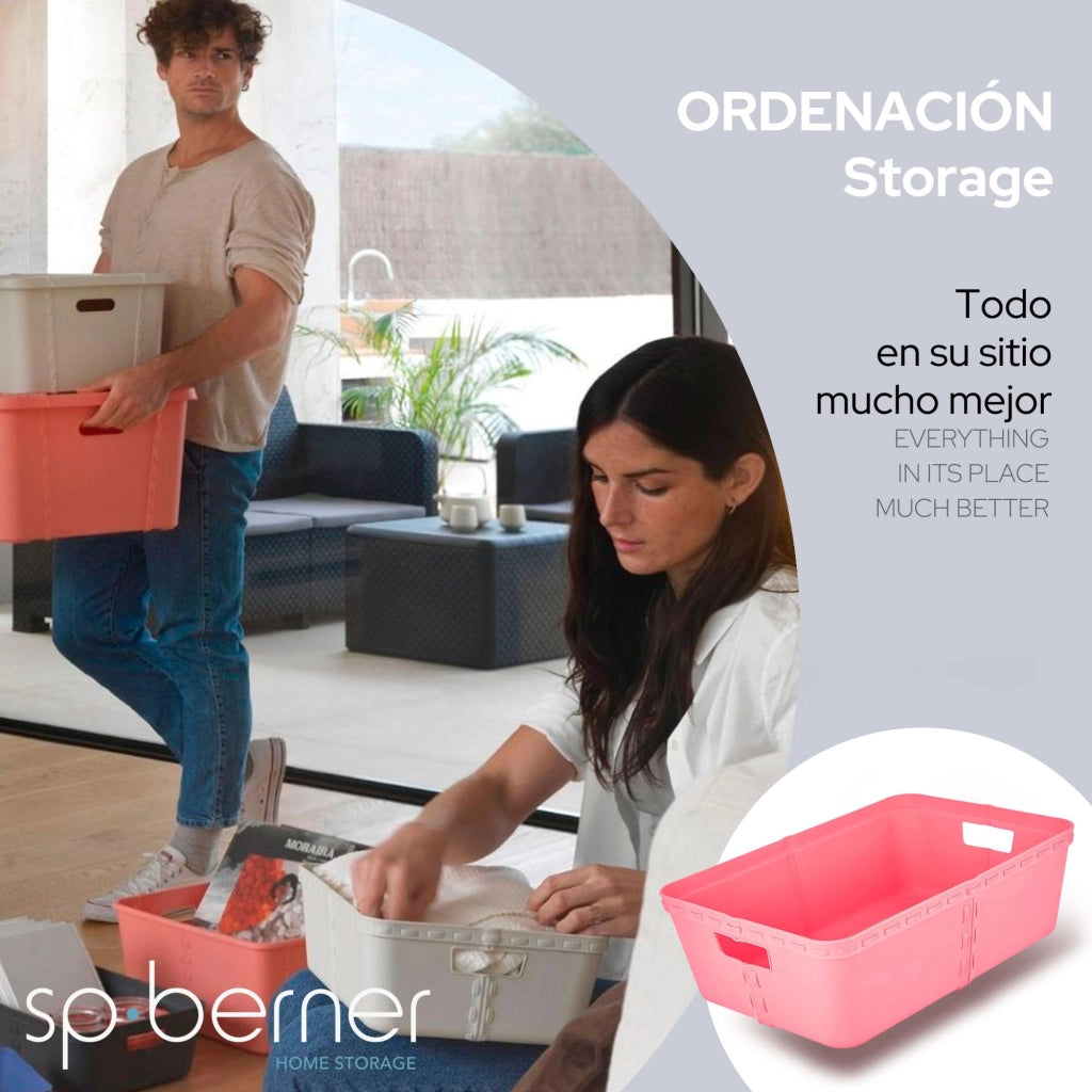 Set di 3 cesti portaoggetti, in plastica, color rosa, dimensioni 35x24x11 cm