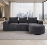 DIVANO 265 cm in poliestere grigio scuro con 3 cuscini e 2 portabicchieri