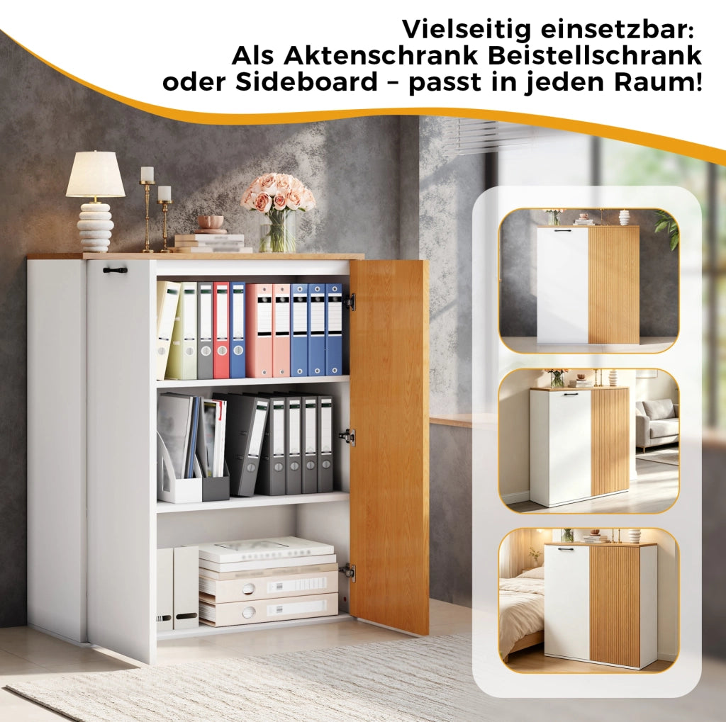 Mobile archivio in MDF bianco ed effetto rovere 80 × 40 × 110 cm