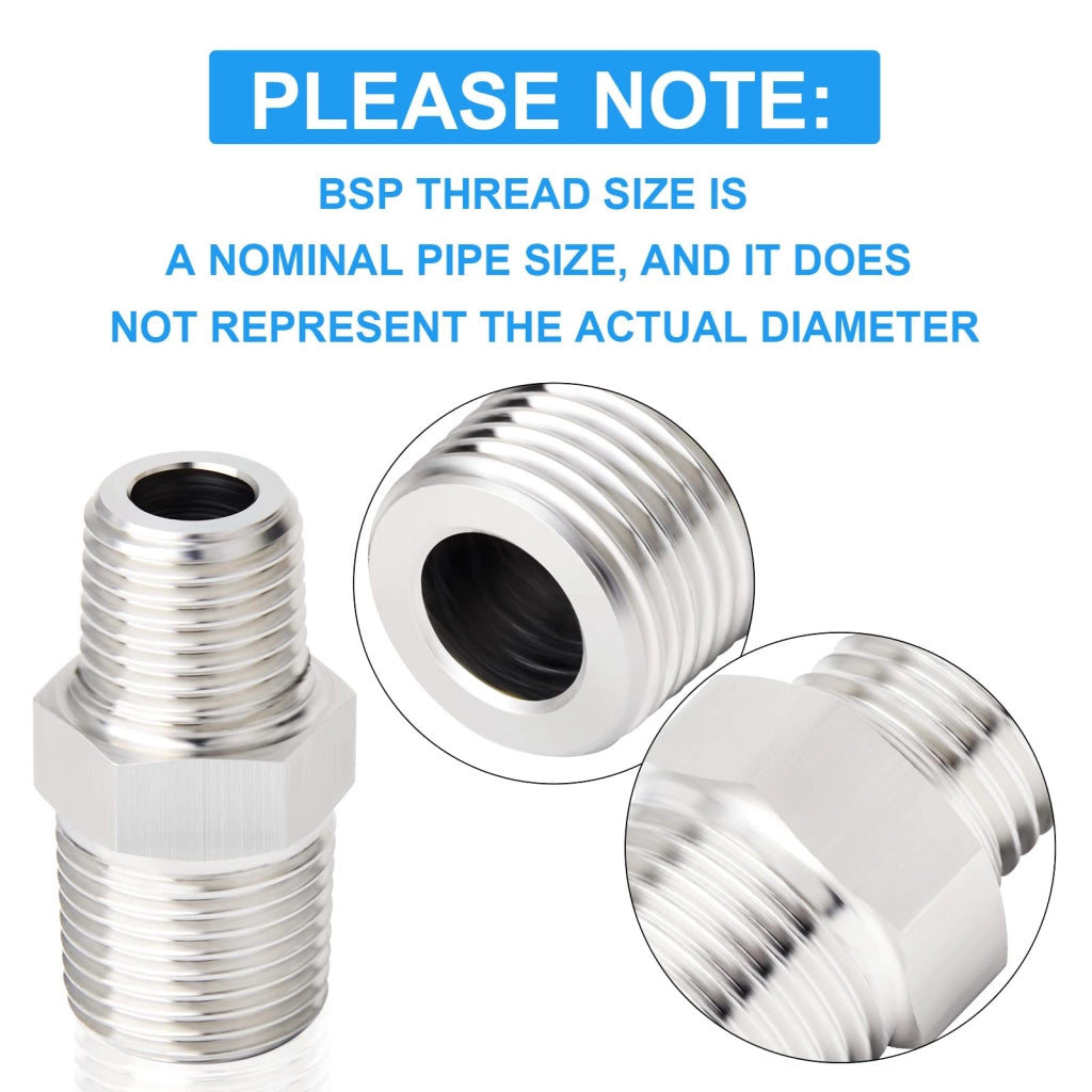 Riduttore a sesto esagono 1/2" x 1/8" BSP, 2 pezzi, acciaio inossidabile