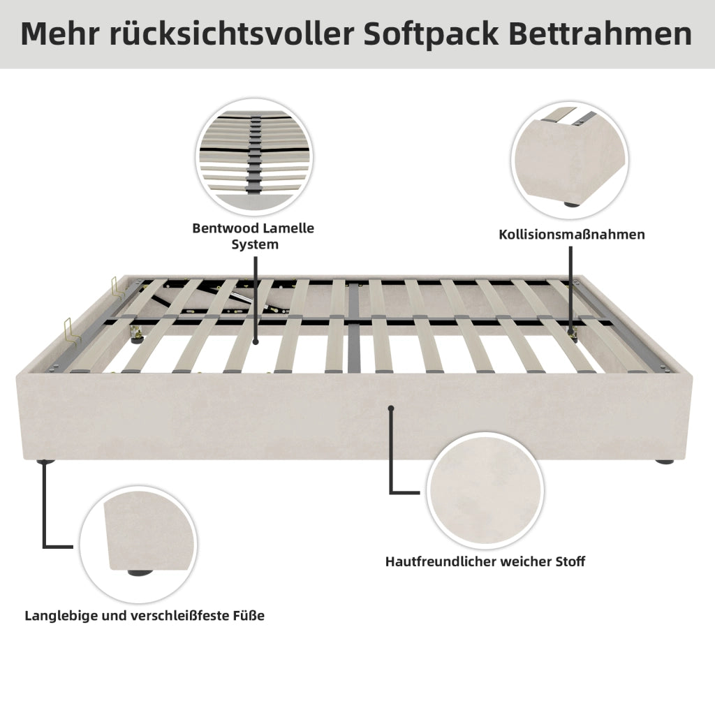 Letto 140 x 200 cm, Struttura Letto con Pistoni a Gas in Tessuto di Colore Beige