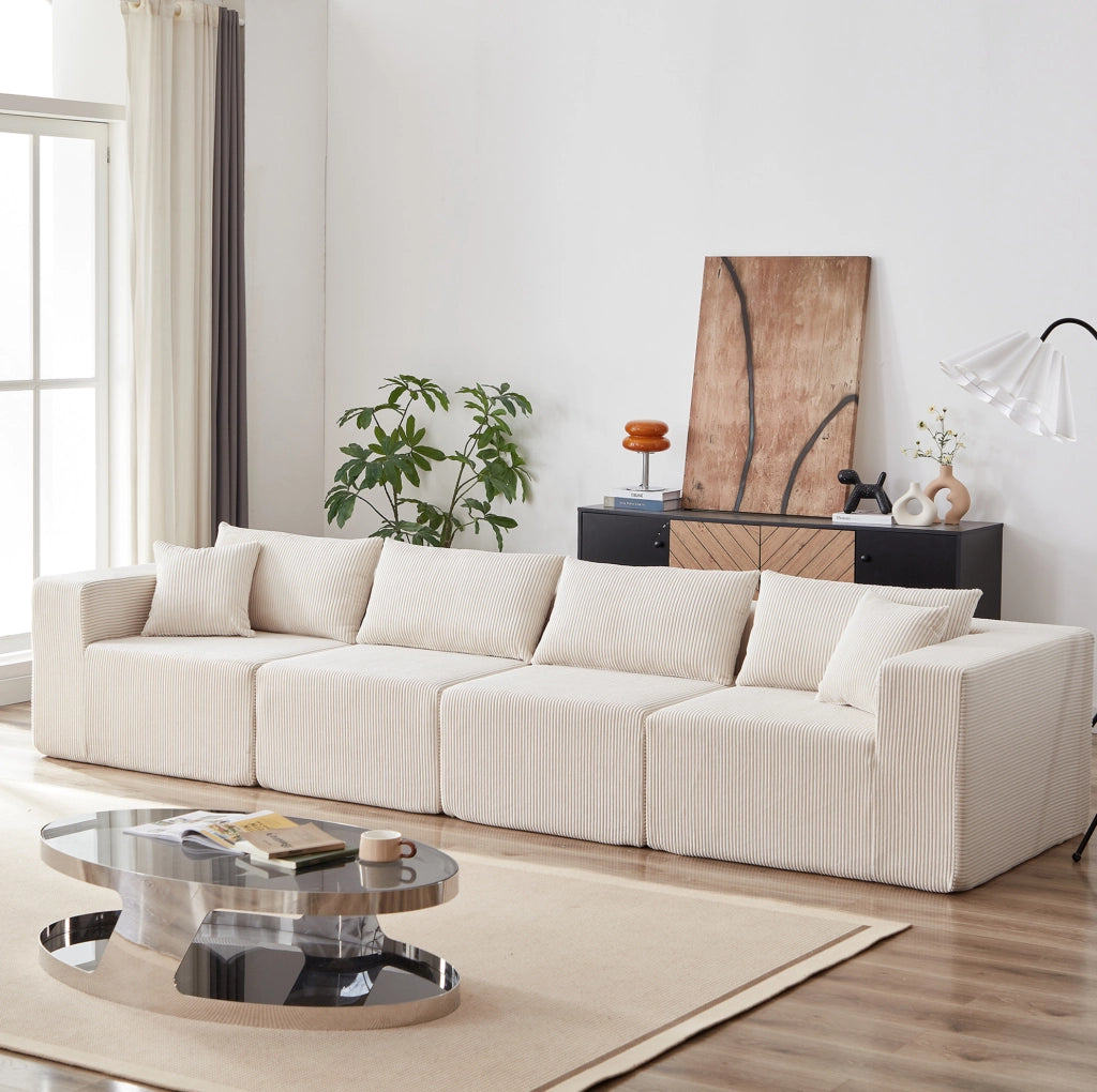 Divano modulare a L in velluto a coste beige, 264 x 167 x 71 cm