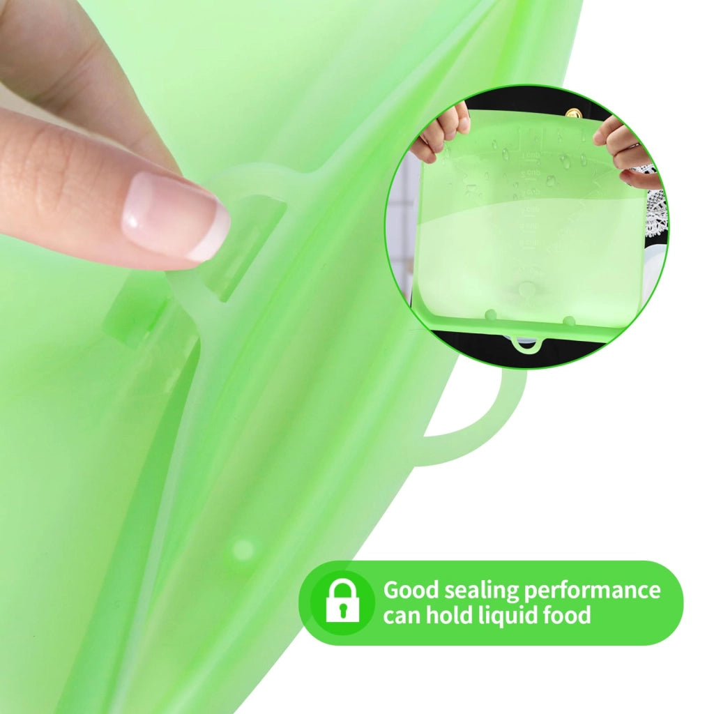 Sacchetti per il congelamento, in silicone, 1500 ml, verdi, riutilizzabili