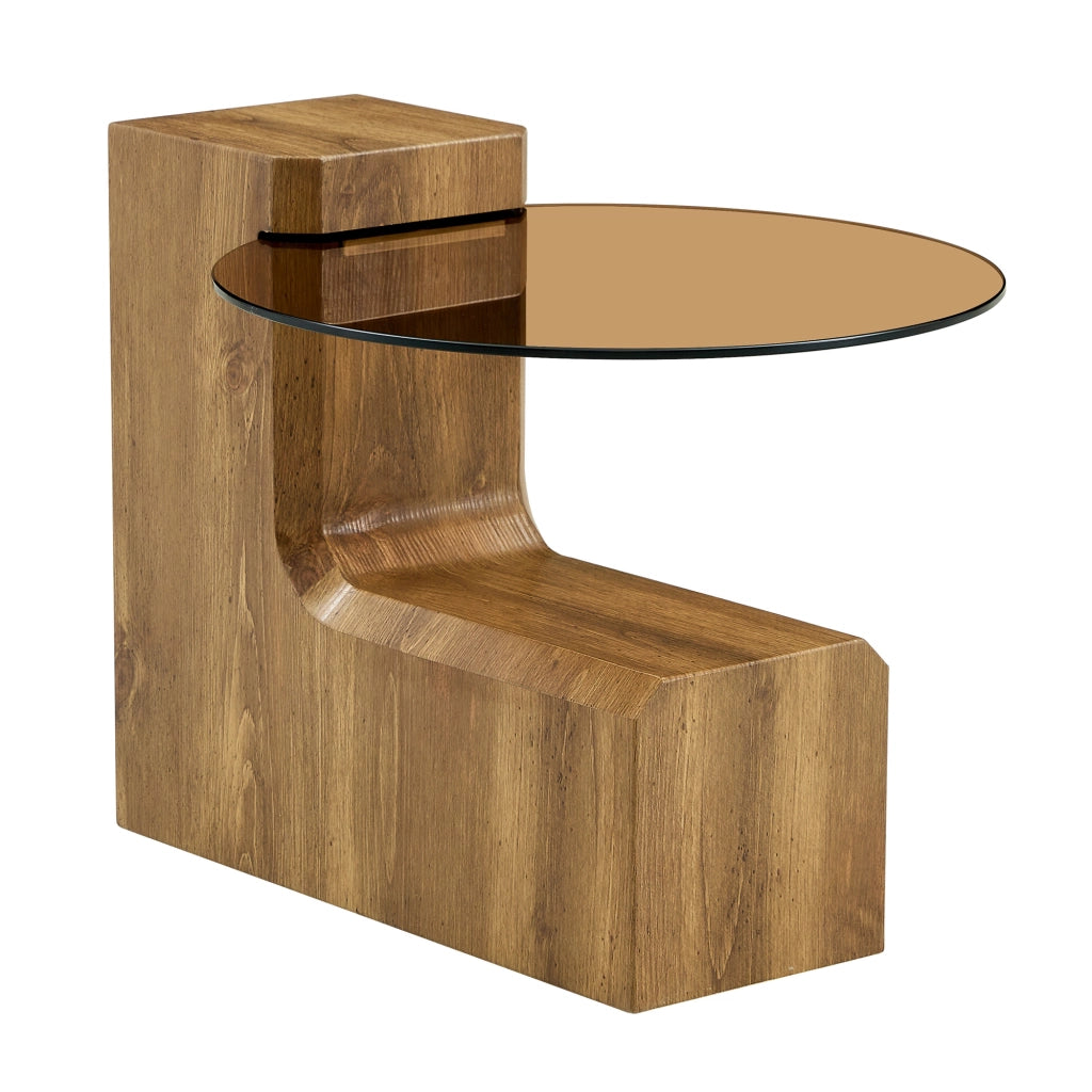 Set Tavolini da Salotto Rotondi Componibili Legno MDF e Vetro Marrone