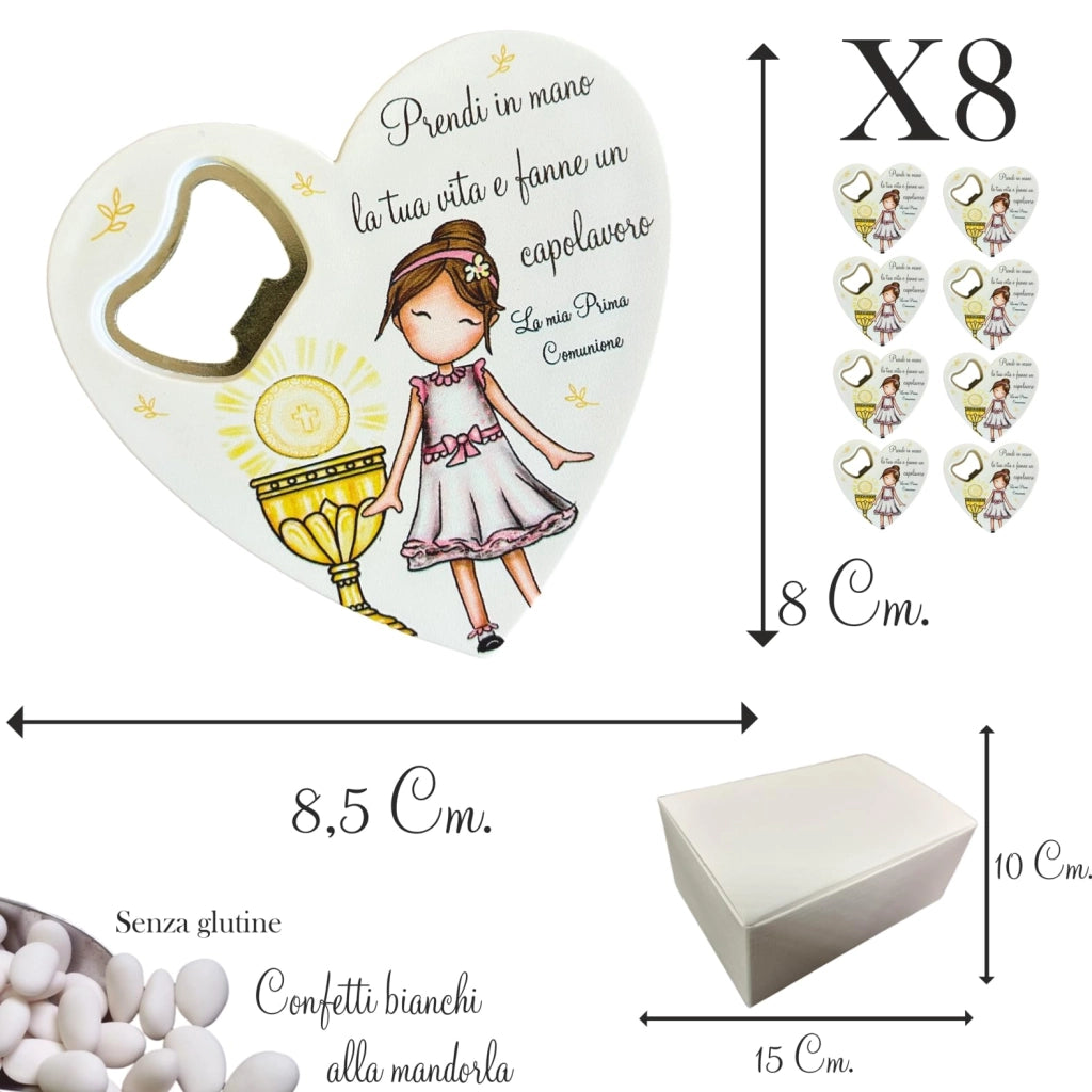 8 apribottiglie a forma di bomboniera, con confezione, in plastica, set da 2