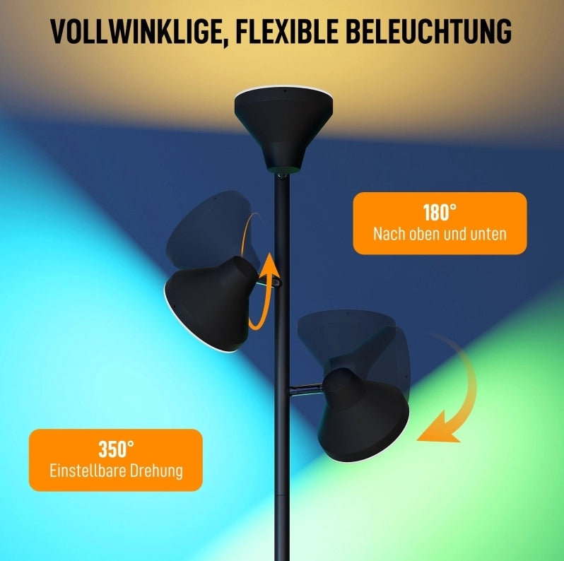 Lampada da terra dimmerabile RGB con 3 teste orientabili, nera