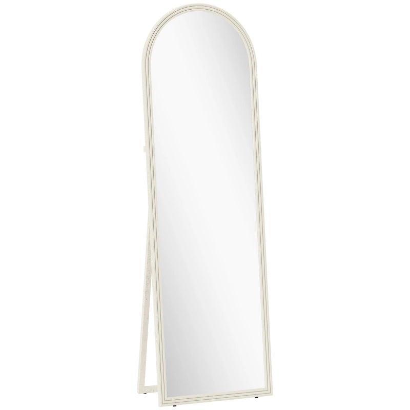 Specchio da terra a figura intera con supporto pieghevole e ganci da parete; cornice bianca ad arco 50 × 3.7 × 160 cm
