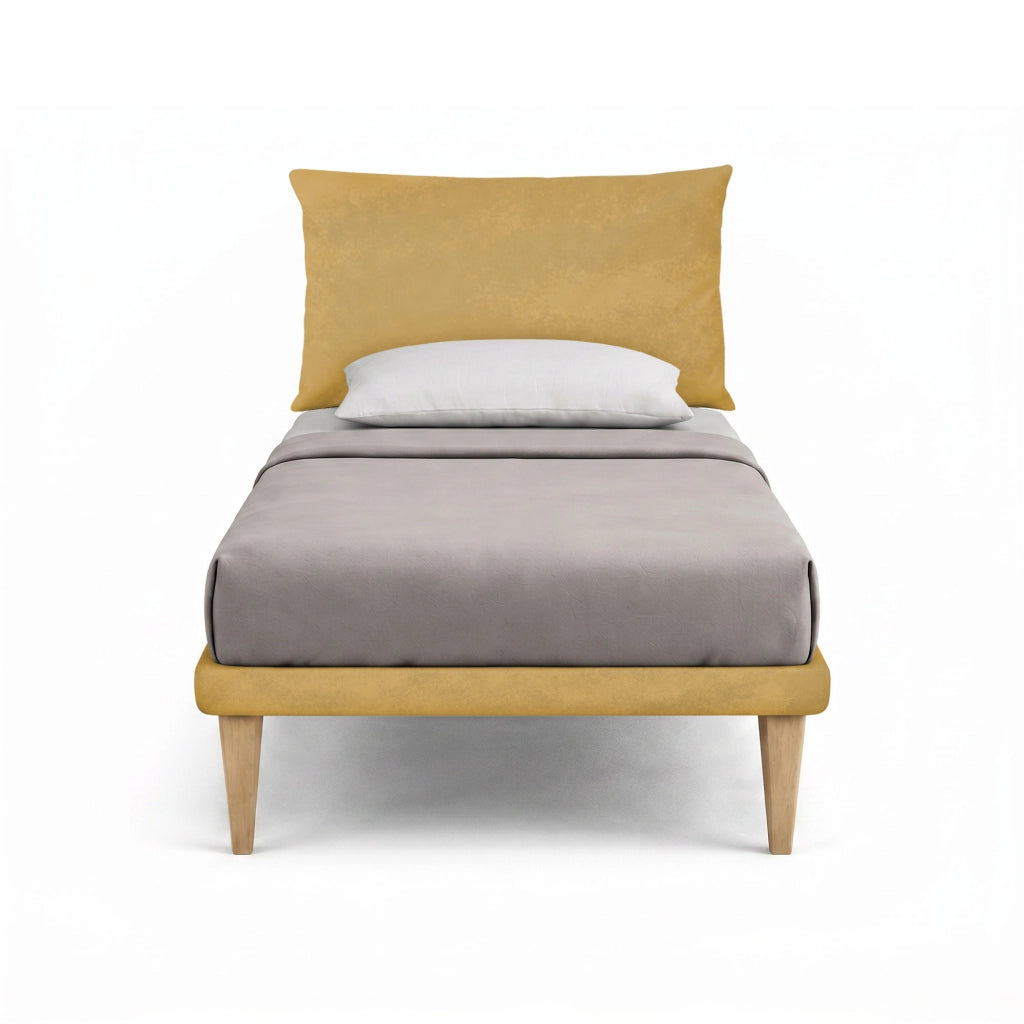 Letto Singolo con Rete Rivestita 80x190 cm Microfibra Ocra Tessis Testata Soft