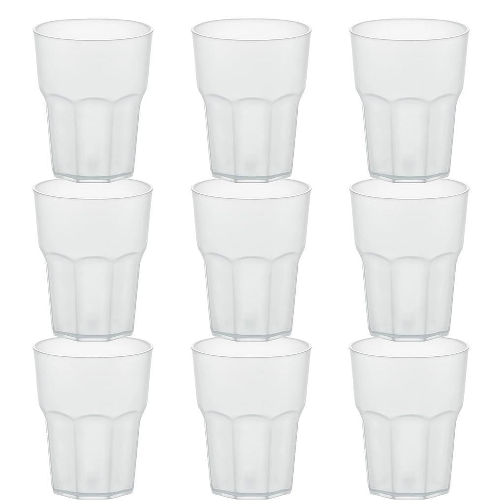 9 bicchieri in plastica infrangibile, capacità 480 ml, aspetto simile al vetro, bianco opaco, senza BPA