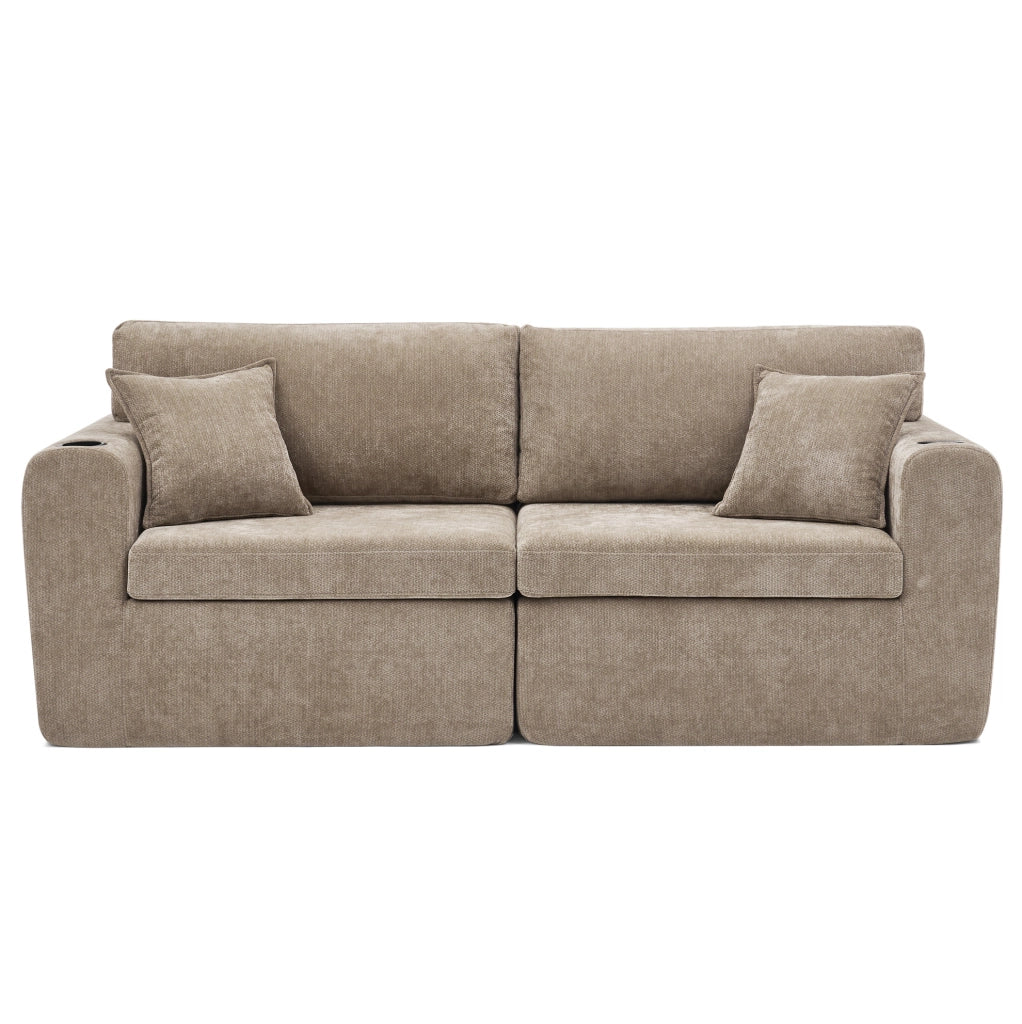 Divano relax 2 posti in ciniglia marrone con ricarica USB