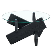 Tavolino da salotto rotondo in vetro temperato 8 mm e MDF nero 79x45 cm