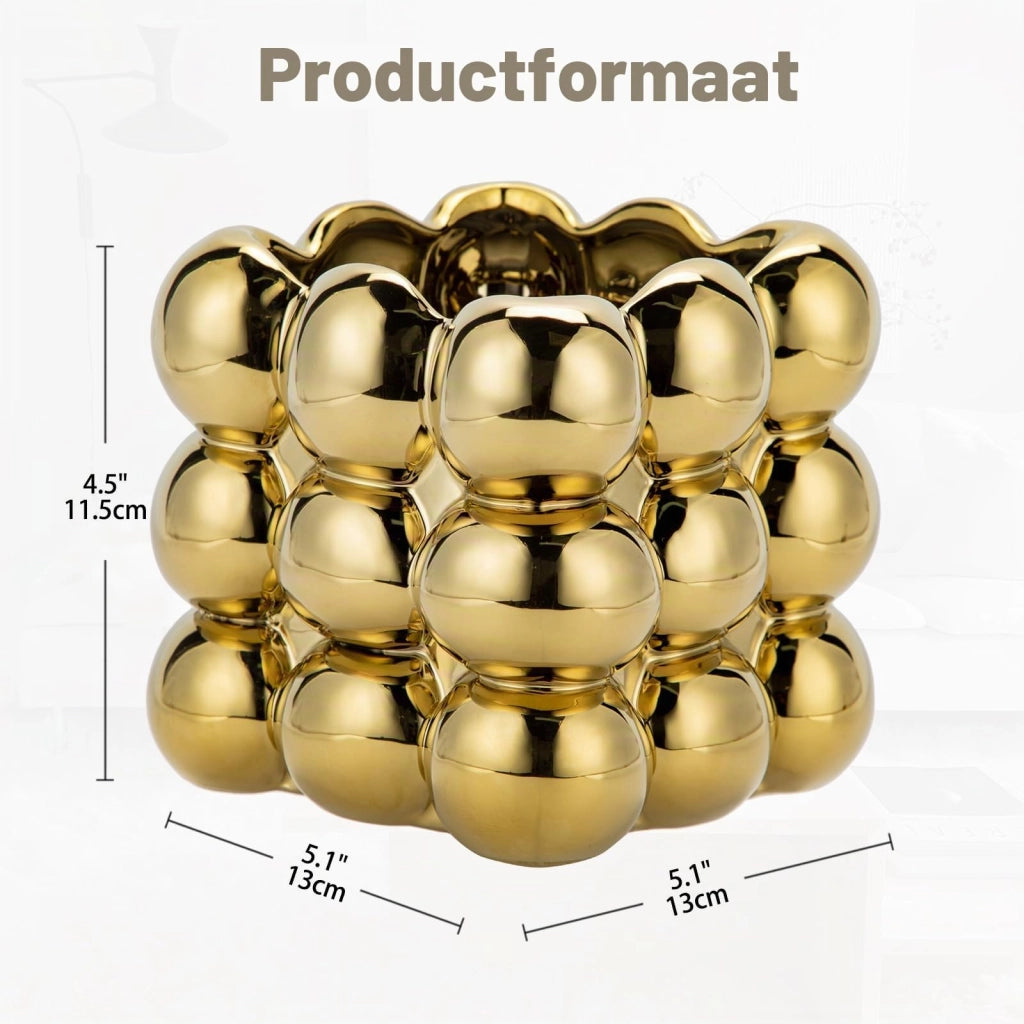 Vaso in Vetroceramica per piante, 13 cm, design a bolle, quadrato, color oro