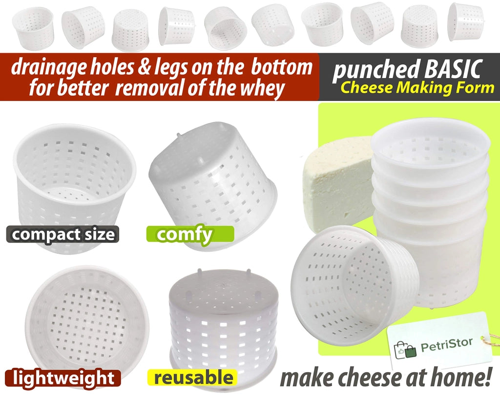 Set di formine per formaggio, 10 pezzi, capacità 300 ml, forma rotonda, in polistirolo, colore bianco