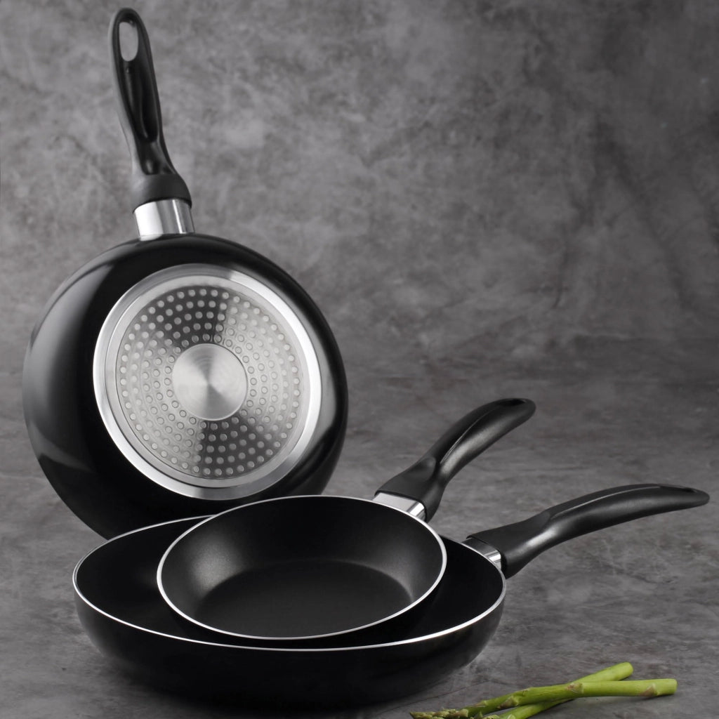 Set di pentole da cucina, 3 pezzi, diametro 16/20/24 cm, in alluminio, colore nero + 6 utensili da cucina