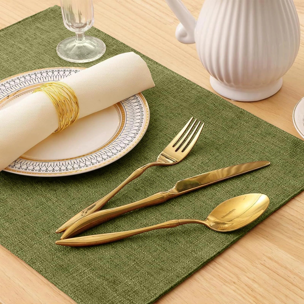 Sottopiatti in cotone e lino, confezione da 4 pezzi, 45x30 cm, colore verde, resistenti al calore