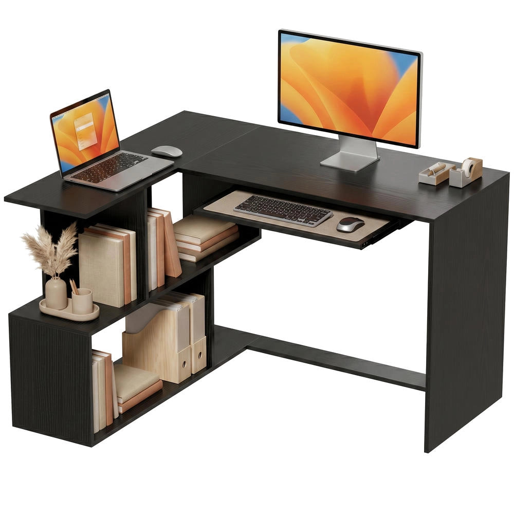 Scrivania Angolare per Computer a L con Ripiano Tastiera e 4 Scomparti Salvaspazio 120 x 100 x 76 cm Nero