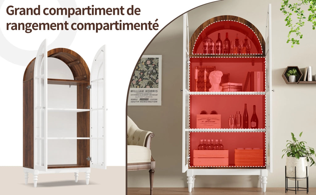 Vetrina ad arco bianca 76 × 38,5 × 165 cm con vetro scanalato
