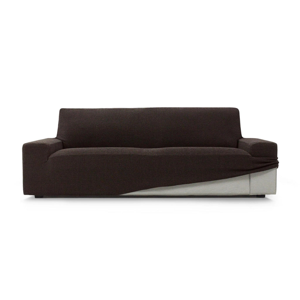 Divano a due posti, imbottitura elastica, color marrone, completo di supporti in schiuma