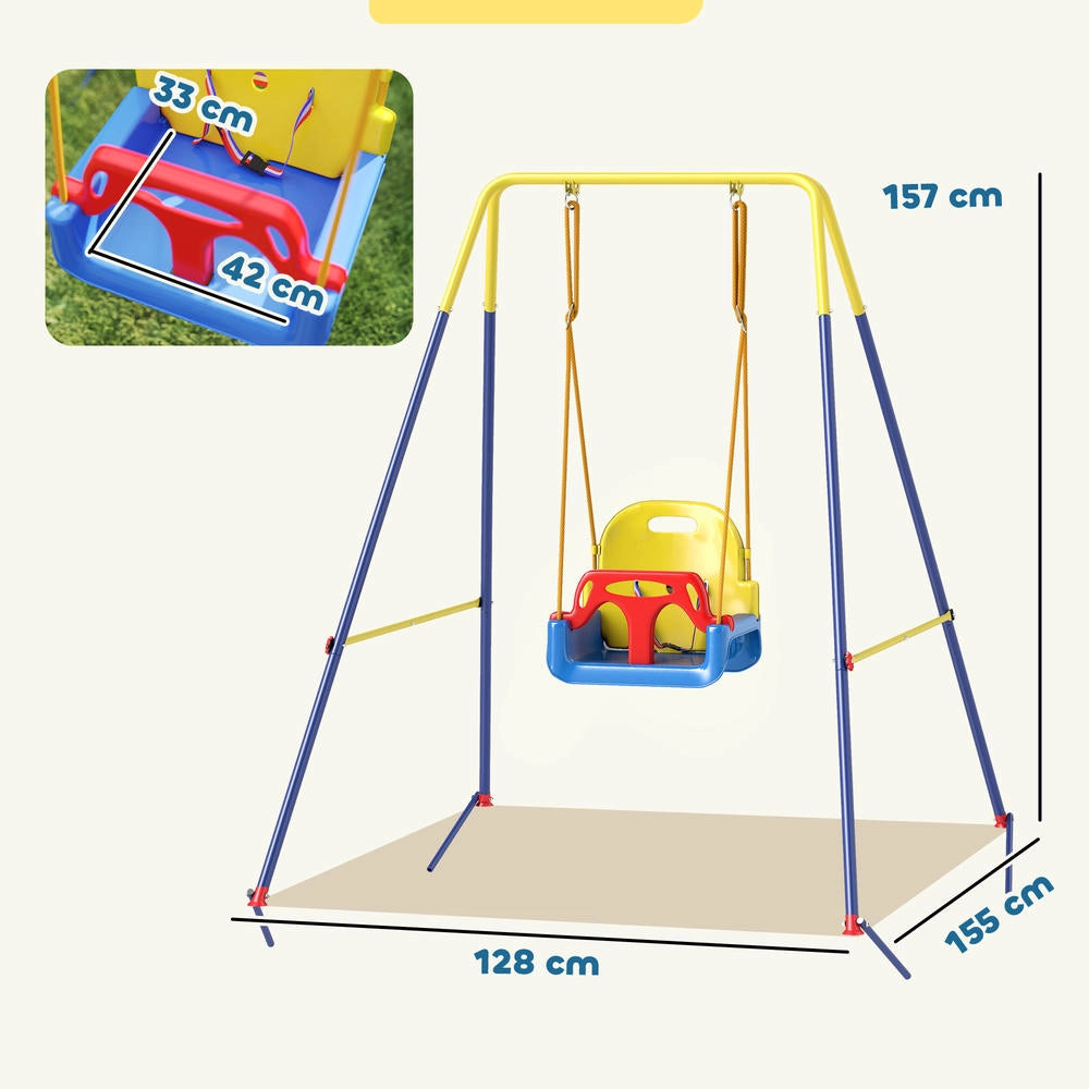 Altalena da giardino per bambini in acciaio e PP regolabile pieghevole con schienale blu 128x155x157 cm