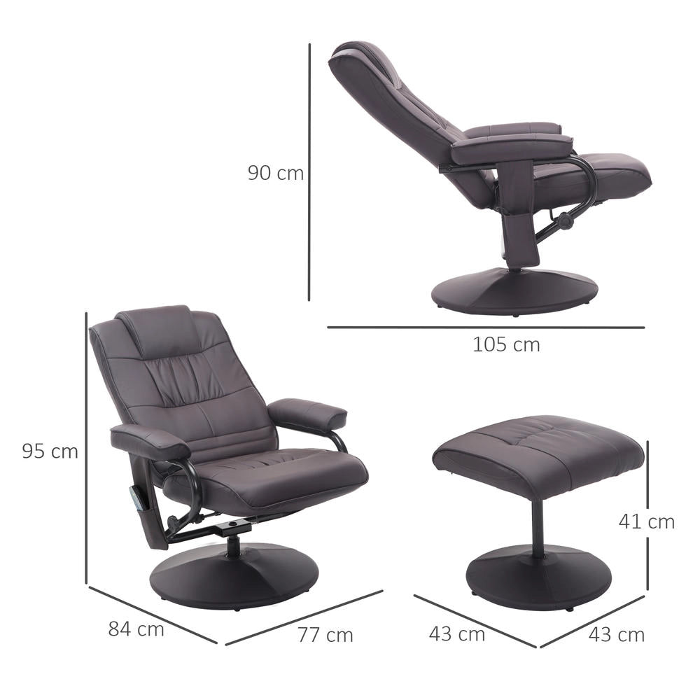 Poltrona Massaggiante Relax con Poggiapiedi Marrone 10 Punti Vibranti con Telecomando 77 cm x 84 cm x 95 cm Design Moderno per Casa