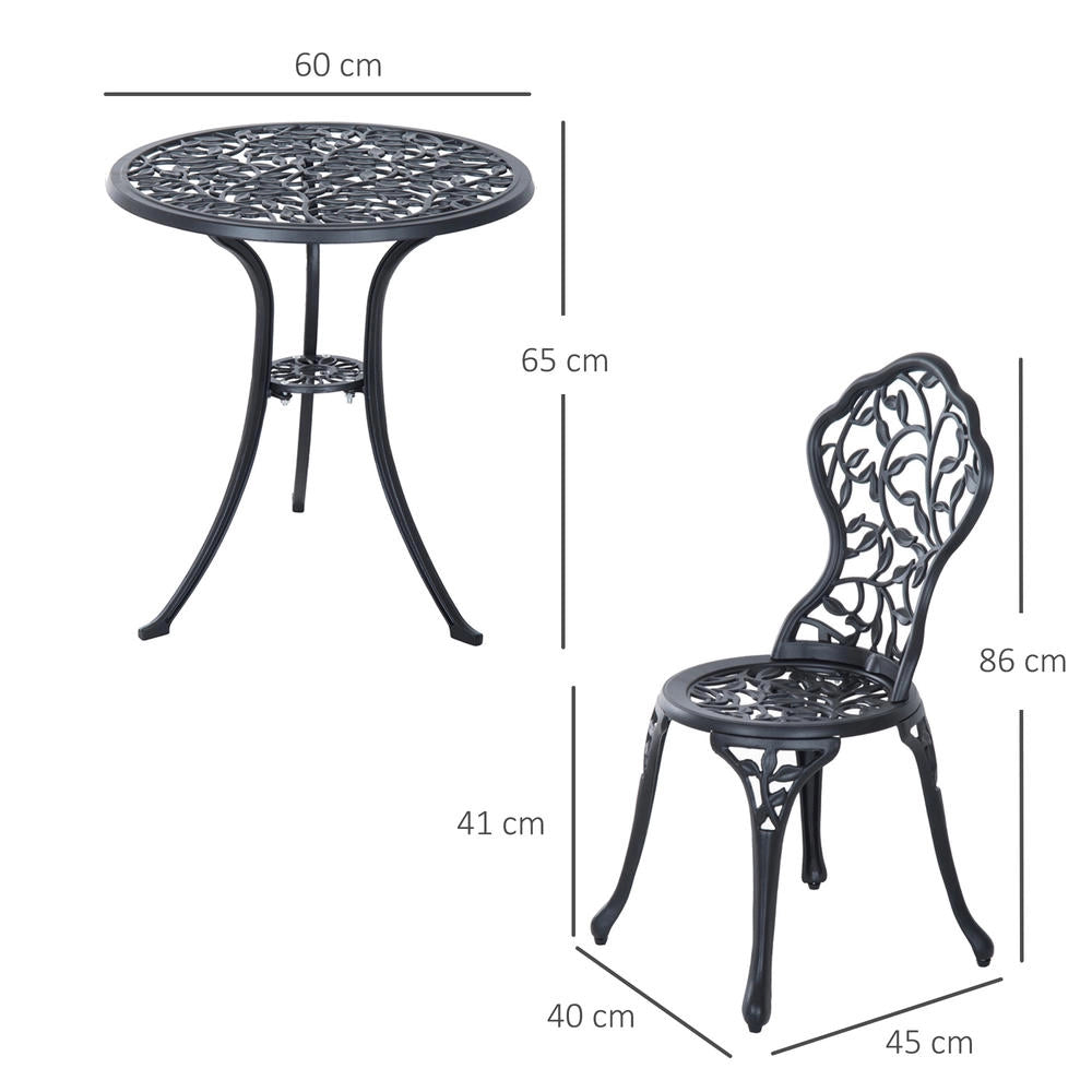 Set bistrot 3 pezzi da giardino con 1 tavolo rotondo e 2 sedie stile antico, per balcone e terrazzo, robusto e resistente, nero