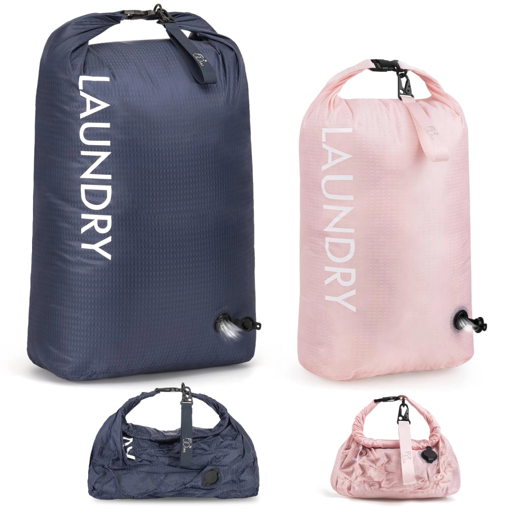 Confezione da 2 sacchetti da viaggio impermeabili, comprimibili, colore blu navy/rosa