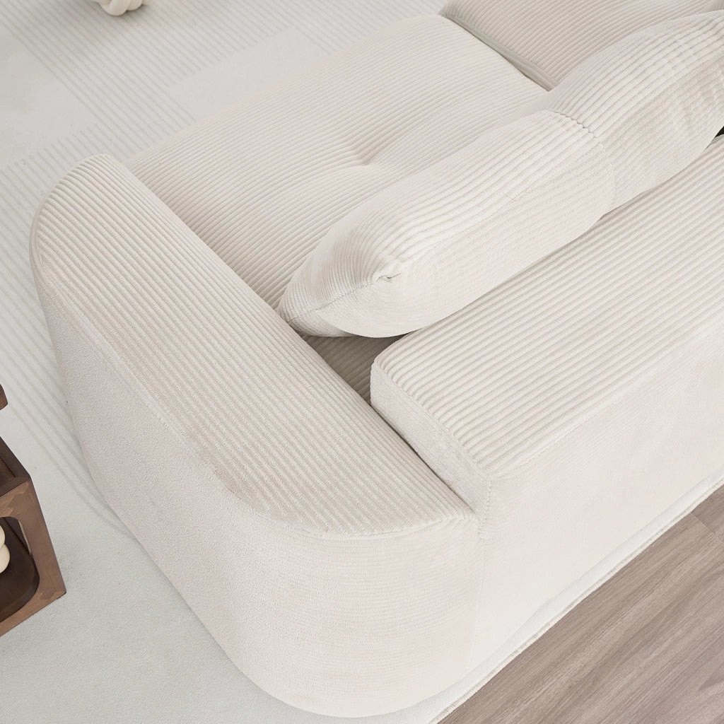 Divano modulare 3 posti con seduta separabile 2+1 in velluto a coste beige