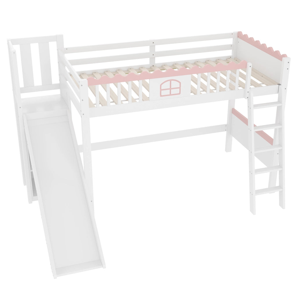 Letto a soppalco per bambini con scivolo; bianco 90x200 cm