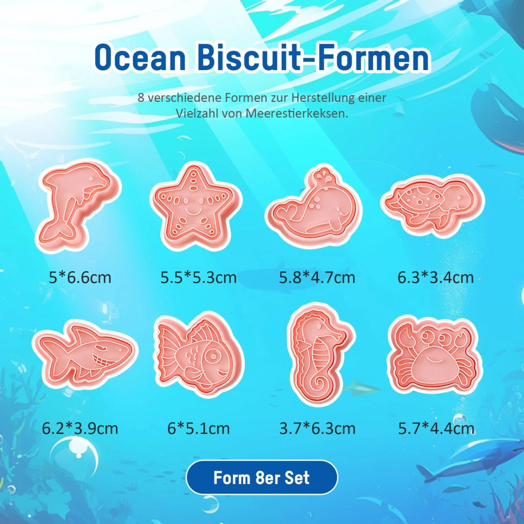 Set di 8 formine per biscotti a tema "creature marine", realizzate in plastica