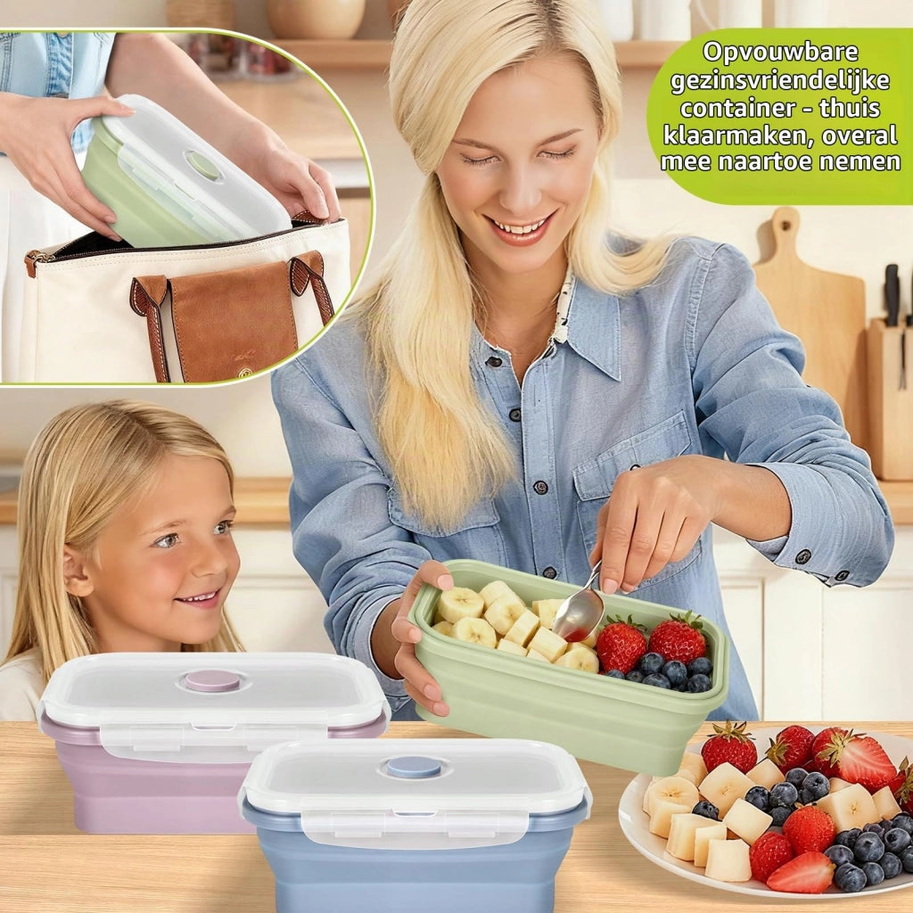 Set di 2 contenitori pieghevoli per alimenti, capacità 550 ml, in silicone, stile bento, colore verde e rosa