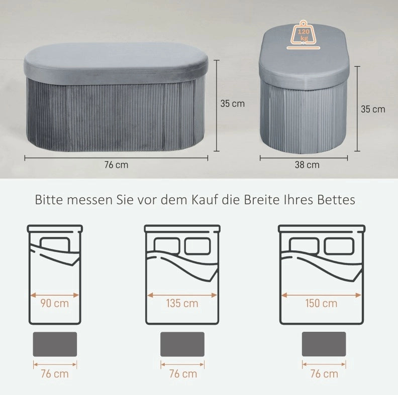 Panca contenitore pieghevole in grigio scuro, 76 x 38 x 35 cm