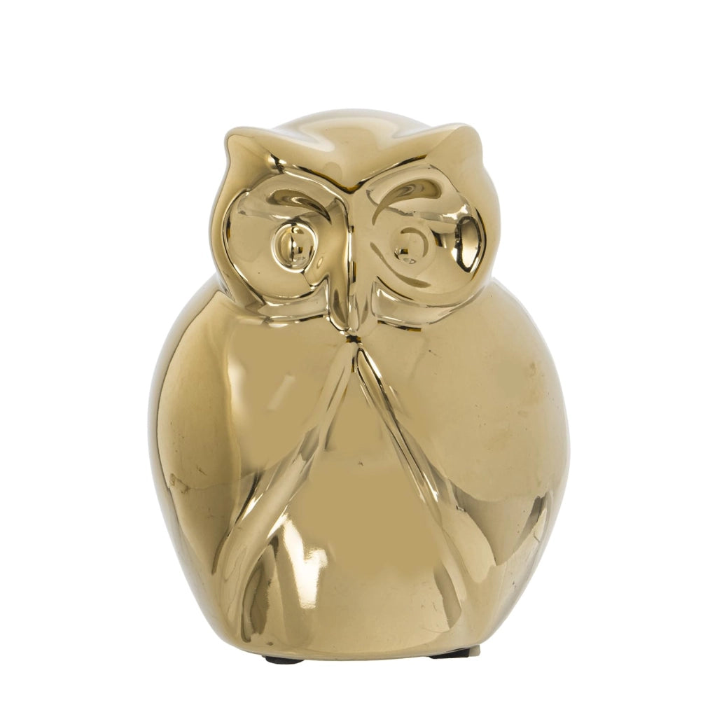 Statuetta di gufo in Vetroceramica dorata, dimensioni 11 x 8 x 14 cm