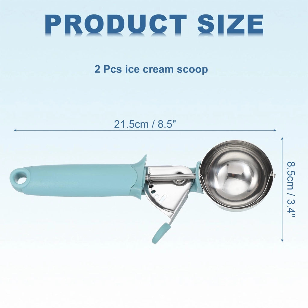 2 dosatori per gelato con meccanismo di rilascio, 21,5 cm, acciaio inossidabile, colore blu