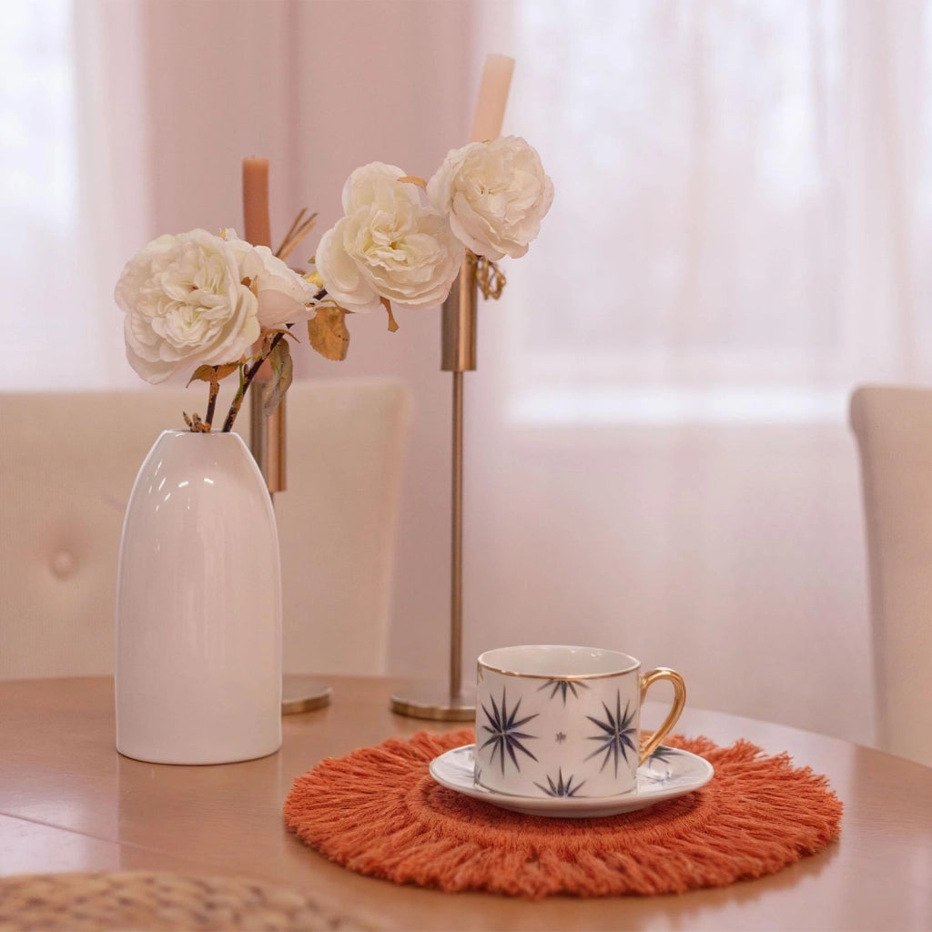 Set di 2 sottopiatti in cotone, stile boho, colore rosso, diametro 19 cm