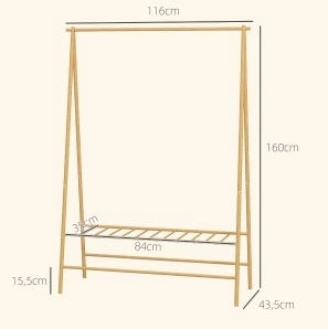 APPENDIABITI da terra con scarpiera e ganci 116 x 43,5 x 160 cm bambù colore legno naturale