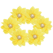 6 fiori in chiffon con strass, confezione da 6 pezzi, colore giallo chiaro, dimensioni 6 cm