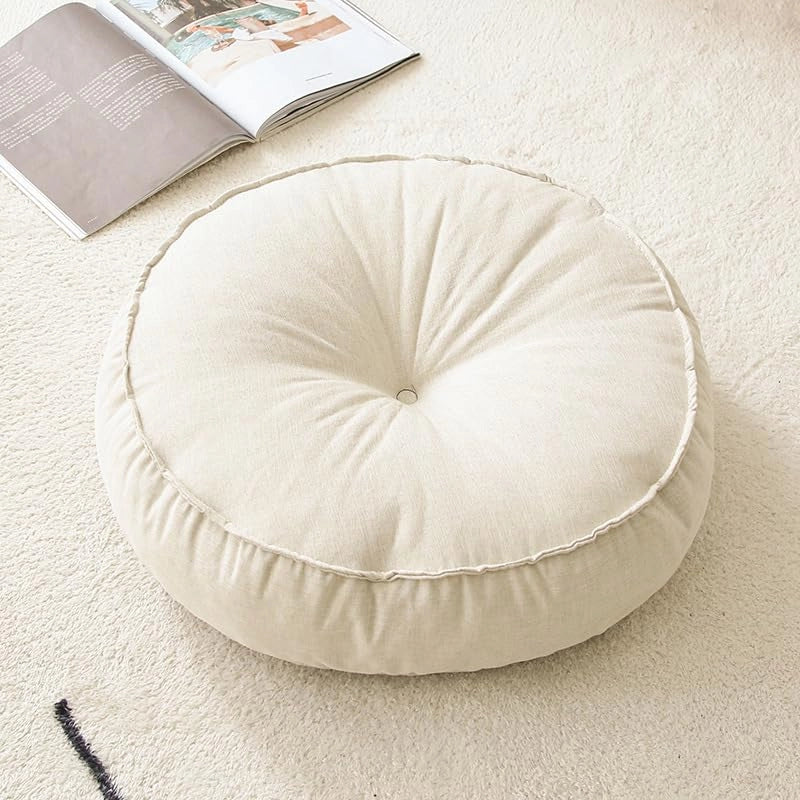 Cuscino rotondo da seduta, diametro 45 cm, color beige, per interni ed esterni (terrazzi)