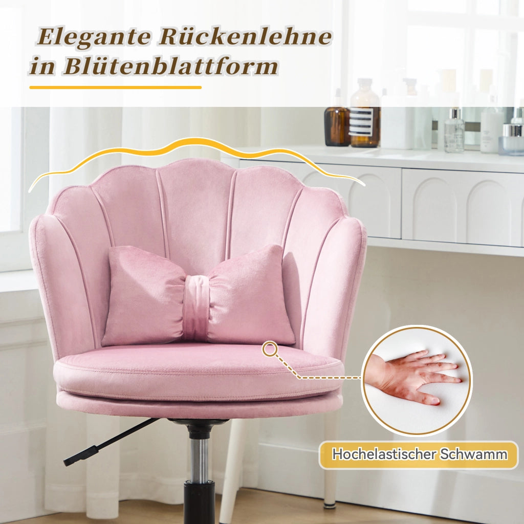 Sedia da ufficio girevole 55x62x73-83 cm; altezza regolabile; schienale a petalo; velluto rosa