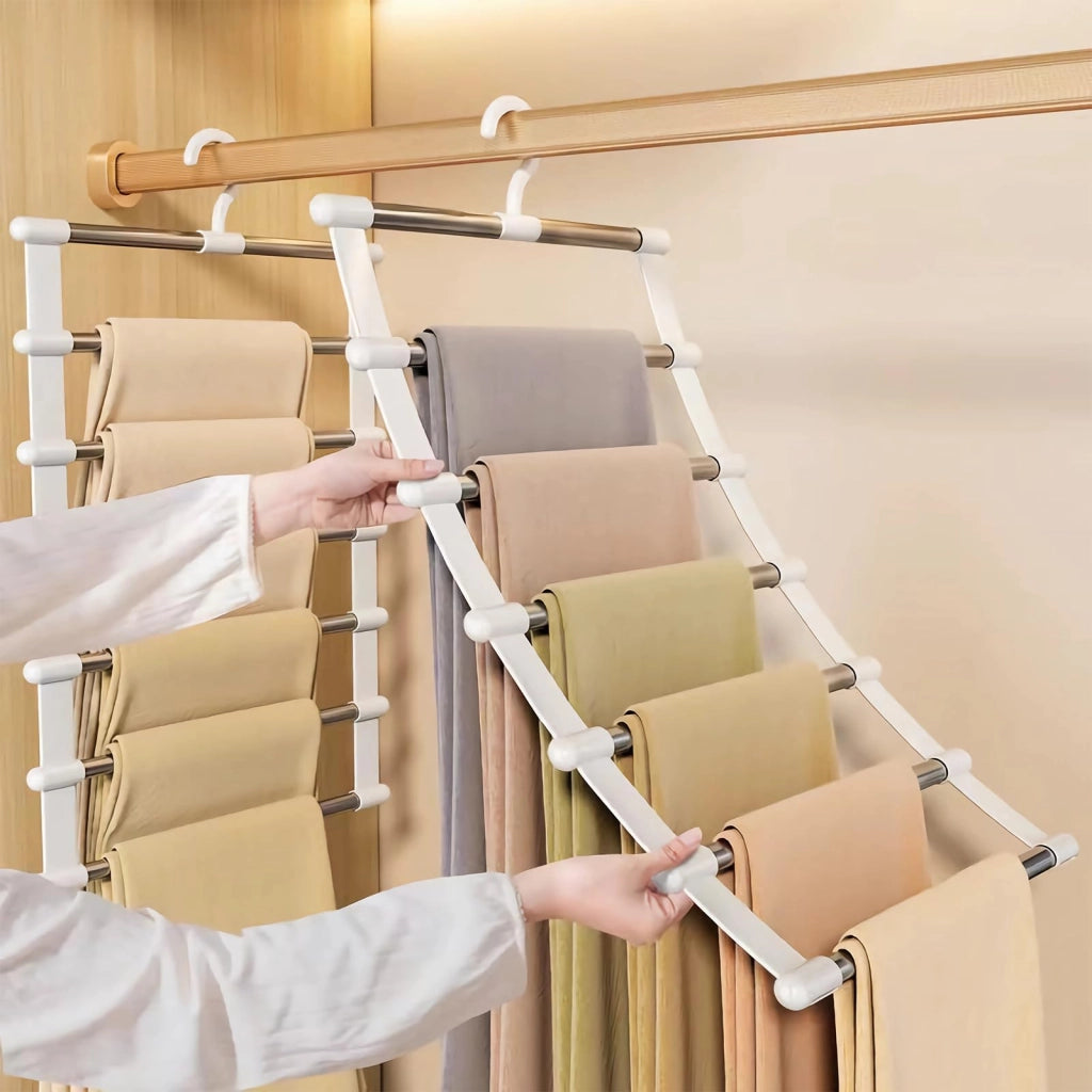 Porta pantaloni multifunzione, 4 pezzi, acciaio inossidabile, pieghevole, salvaspazio
