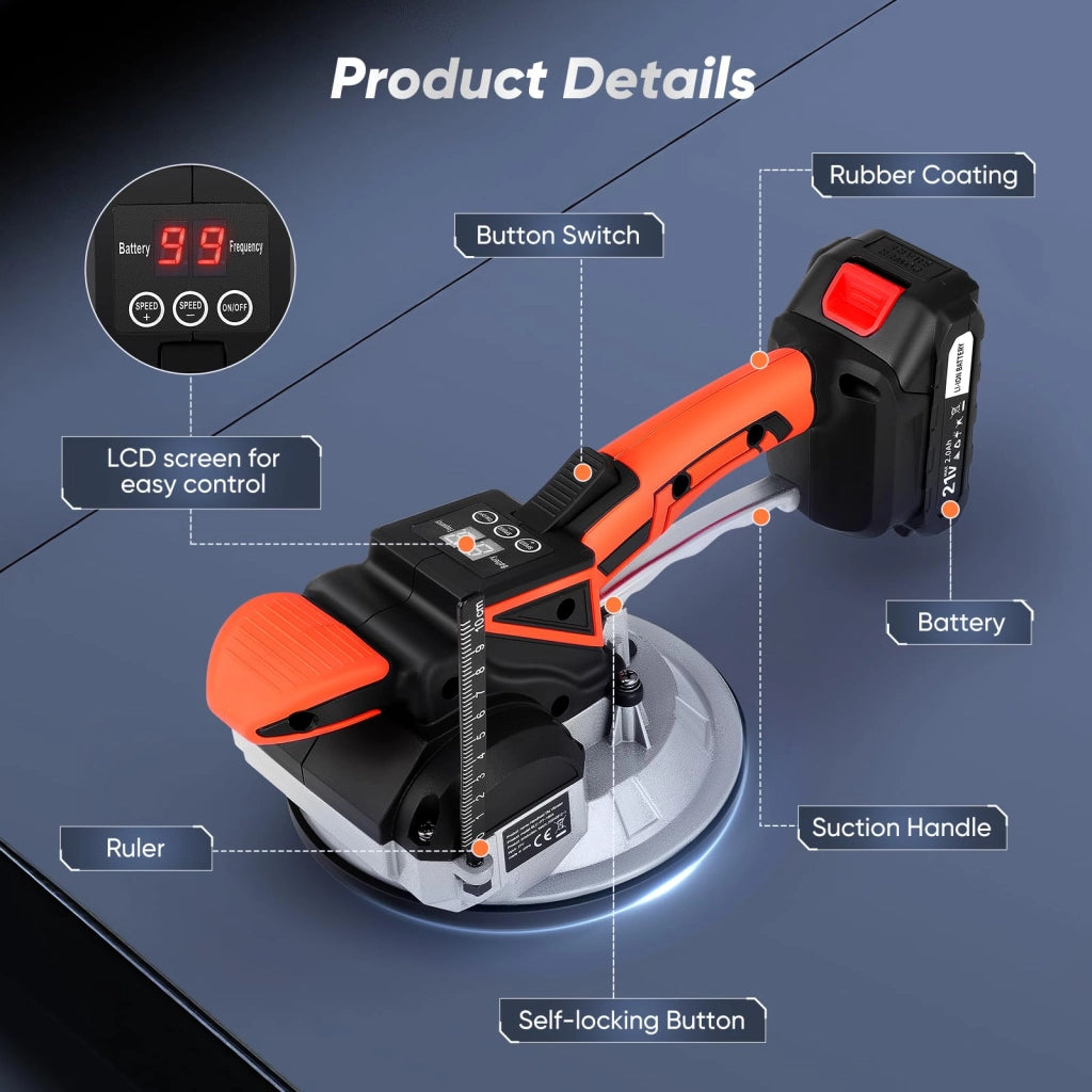 Vibratore manuale per piastrelle, potenza di aspirazione 100 kg, ventosa da 18 cm, 9 livelli