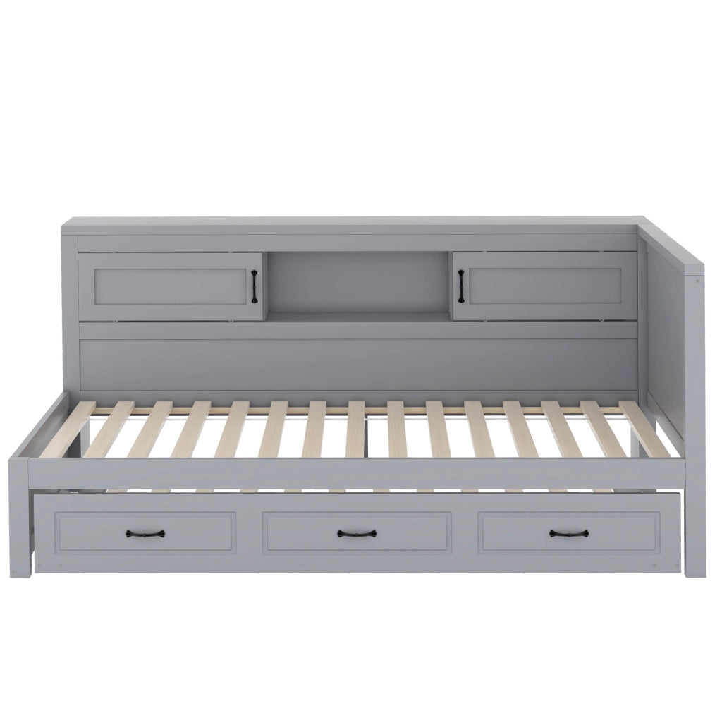 Divano letto 204,5x117,4x91,5 cm con letto estraibile, contenitore, LED e USB in truciolato grigio